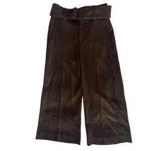 Vince Women's Size 00 Brown Wide Leg Pants Wool Blend Belted Cropped NEW $365